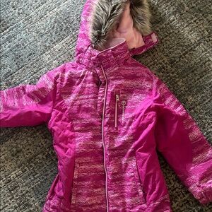 Free Country Girls' Fuchsia Hooded Winter Coat with Faux Fur Trim